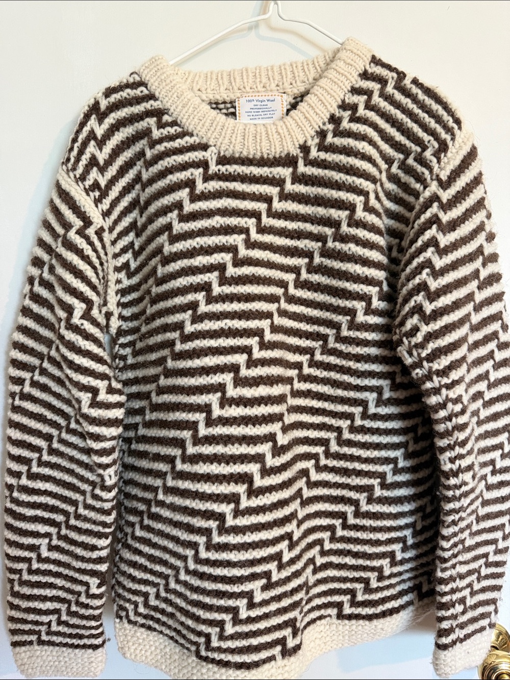 Chunky Zigzag Knit Sweater - Cream & Brown